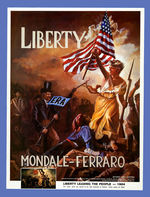 "LIBERTY LEADING THE PEOPLE/ERA" POSTER FOR MONDALE/FERRARO BY KIP OVERTON.