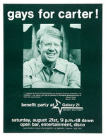"GAYS FOR CARTER!" 1976 BENEFIT PARTY POSTER AND HANDBILL.