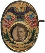 McKINLEY AND ROOSEVELT RARE LARGE 1900 MECHANICAL BADGE.