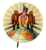 SUPERB COLOR BUTTON FROM 1909 DEPICTS COMPETING NORTH POLE EXPLORERS PEARY & COOKE.