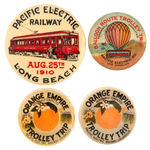 FOUR EARLY BUTTONS PROMOTING "PACIFIC ELECTRIC RAILWAY."