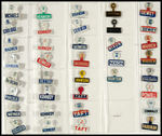 LIFETIME COLLECTION OF 507 LITHO TIN TABS PRIMARILY POLITICAL RELATED.