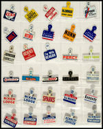 LIFETIME COLLECTION OF 507 LITHO TIN TABS PRIMARILY POLITICAL RELATED.