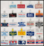 LIFETIME COLLECTION OF 507 LITHO TIN TABS PRIMARILY POLITICAL RELATED.