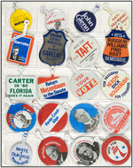 LIFETIME COLLECTION OF 507 LITHO TIN TABS PRIMARILY POLITICAL RELATED.