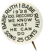 1928 BUTTON PROMOTES BABE RUTH SONG.