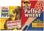 "SUGAR POPS" & "PUFFED WHEAT" CEREAL BOX PAIR WITH WESTERN PREMIUM OFFERS.