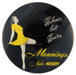 RARE 4" BUTTON PROMOTES "MANNINGS NYLON HOSIERY SHEER BUT SURE."