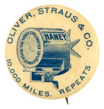 RARE BUTTON ADVERTISES "THE HANEY CYCLOMETER."