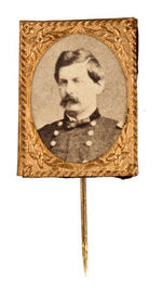 McCLELLAN 1864 CARDBOARD PHOTO CAMPAIGN STICKPIN FROM THE PHILIP G. STRAUS COLLECTION.