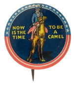 EXCEPTIONAL PROHIBITION BUTTON FEATURING UNCLE SAM ON A CAMEL TO EMPHASIZE CONCEPT OF “DRY.”