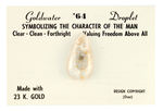 "GOLDWATER DROPLET MADE WITH 23 K. GOLD" STICKPIN ON CARD.