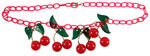 CLASSIC CIRCA 1935 BAKELITE AND CELLULOID NECKLACE WITH FOUR CHERRY CLUSTERS.