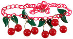 CLASSIC CIRCA 1935 BAKELITE AND CELLULOID NECKLACE WITH FOUR CHERRY CLUSTERS.