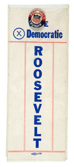 "ROOSEVELT-TRUMAN/SAVE AMERICA" 1944 BUTTON WITH PAPER RIBBON FORMERLY IN THE JOE JACOBS COLLECTION.