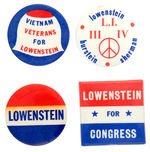 FOUR VIETNAM ERA BUTTONS FOR LIBERAL DEMOCRATIC POLITICIAN ALLARD LOWENSTEIN.