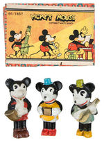 MICKEY & MINNIE MOUSE BOXED THREE-PIECE BISQUE FIGURE SET.