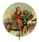 EARLY SANTA ON ROOFTOP IN AUTO CLASSIC BUTTON.