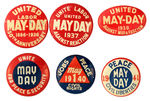GROUP OF COMMUNIST PARTY SIX "MAY DAY" LITHO BUTTONS.