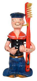 1932 POPEYE BISQUE TOOTHBRUSH HOLDER WITH TOOTHBRUSH.