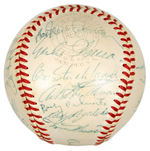 1955 CLEVELAND INDIANS SIGNED BASEBALL WITH 28 SIGNATURES.