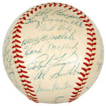 1955 CLEVELAND INDIANS SIGNED BASEBALL WITH 28 SIGNATURES.