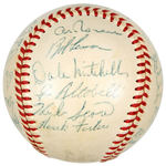 1955 CLEVELAND INDIANS SIGNED BASEBALL WITH 28 SIGNATURES.