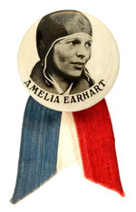 "AMELIA EARHART" REAL PHOTO BUTTON OF HER IN AVIATOR'S HELMET.