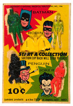 BATMAN, ROBIN, PENGUIN, JOKER SUCTION CUP FIGURES ON CARD.