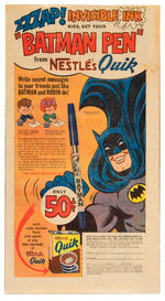 “BATMAN PEN” NESTLÉ QUIK PREMIUM PEN WITH NEWSPAPER AD.