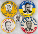 SCRANTON FIVE BUTTONS INCLUDING RARE "FOR PRESIDENT" STICKER ON 3" BUTTON.