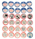 "CONFUCIUS SAY" RISQUE SLOGANS AND COMIC SLOGANS BUTTON COLLECTION.