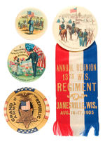 GRAND ARMY OF THE REPUBLIC FOUR BEAUTIFUL BADGES CIRCA 1900-1911.