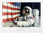 NASA ASTRONAUT ALAN BEAN SIGNED "STRAIGHTENING THE STRIPES" ART PRINT.