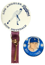 "DON DRYSDALE/DODGERS" PAIR OF 1960s BUTTONS.