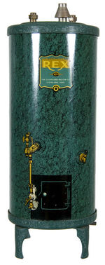 “REX” 1920S WATER HEATER PROMOTIONAL TIN BANK.