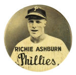 "RICHIE ASHBURN" EARLY 50s PORTRAIT BUTTON FIRST SEEN VARIETY.