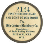 “BOTTLE WASHING MACHINERY” COMPANY RARE TRADE SHOW CONTEST BUTTON.