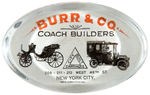 “BURR & CO. COACH BUILDERS” GLASS PAPERWEIGHT.