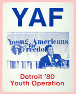 REAGAN 1980 CARDBOARD POSTER PAIR FROM YAF AND AMERICANS FOR REAGAN - JESSE HELMS CHAIRMAN.