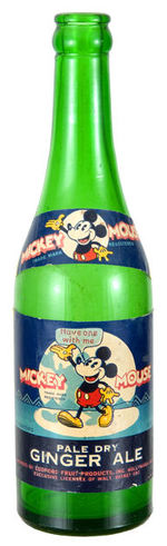 "MICKEY MOUSE PALE DRY GINGER ALE" RARE SODA BOTTLE WITH PAPER LABELS.