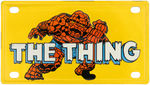 MARX MINIATURE MARVEL LICENSE PLATE SET FEATURING SPIDER-MAN, CAPTAIN AMERICA & THE THING.