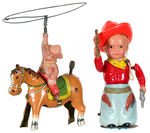 COWBOY ON HORSE/COWBOY WITH GUNS/BOY RIDING DONKEY WIND-UP LOT.