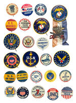 WWII ERA PATRIOTIC & MILITARY SERVICES BUTTON GROUP OF 24