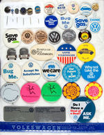 COLLECTION OF 40 VOLKSWAGEN CAR BUTTONS, STICKPINS AND NOVELTIES.