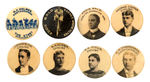 SEVEN FAMOUS TURN-OF-THE-CENTURY CYCLISTS PLUS RARE "PHOTOGRAPHER" LAPEL STUD.