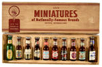 BOXED SET OF 10 MINIATURE NAME BRAND BEER BOTTLES.