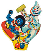 CLOWN AND GOLLIWOG DIE-CUT LITHO TIN MECHANICAL CLICKER 1950s VERSION.