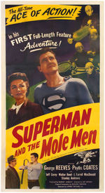 "SUPERMAN AND THE MOLE MEN" LINEN-MOUNTED THREE-SHEET MOVIE SERIAL POSTER.