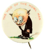 STRANGE AND EARLY CARTOON BUTTON OF BUG-EYED "HOWL MAN"